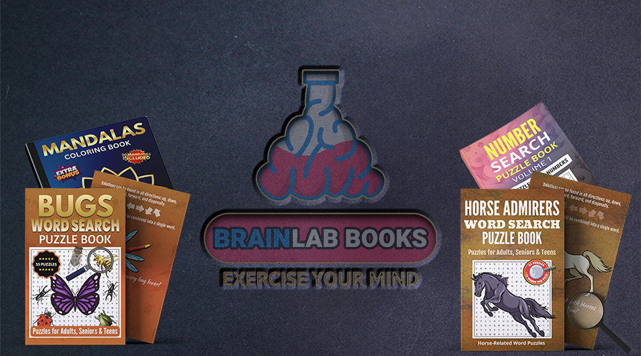 Word and Number Search Puzzle Books for Adults, Seniors, and Teens.