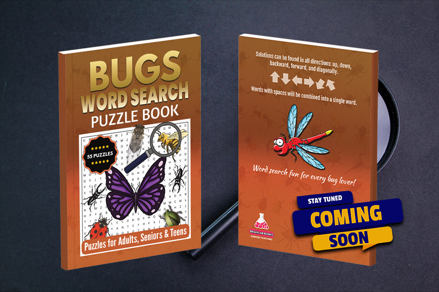 Bugs word search puzzle book designed for adults, seniors, and teens.